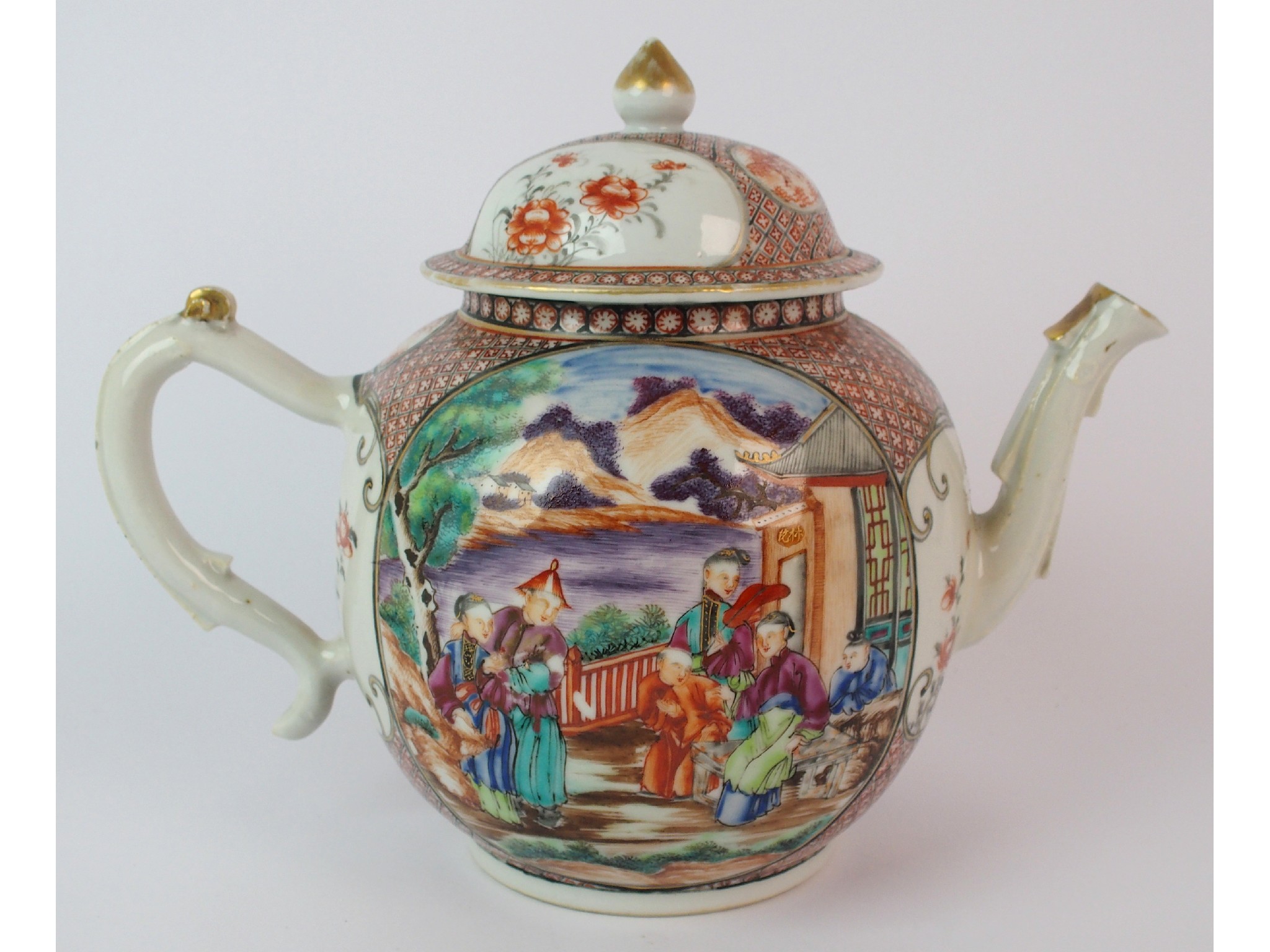 Appraisal: A Cantonese famille rose globular teapot and coverpainted with panels