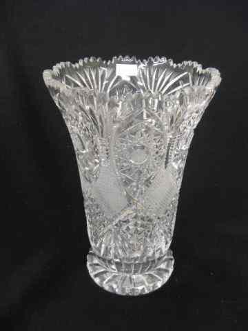 Appraisal: Cut Crystal Vase diamond starburst fan decor '' excellent