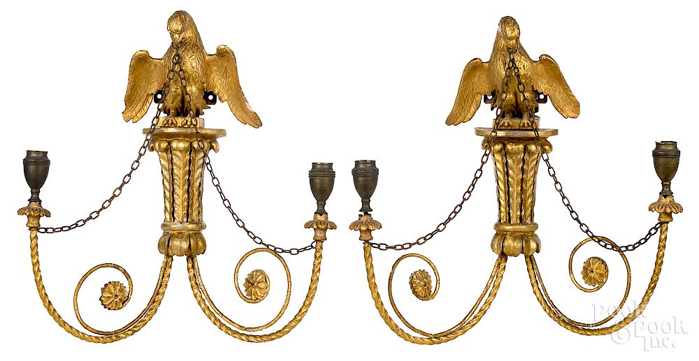 Appraisal: Pair of Federal giltwood sconces Pair of Federal giltwood sconces