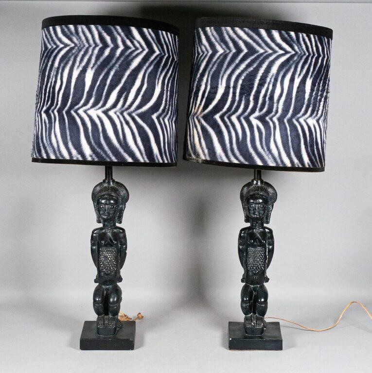 Appraisal: Pair of Piere Tullio figural lamps stylized as African statues