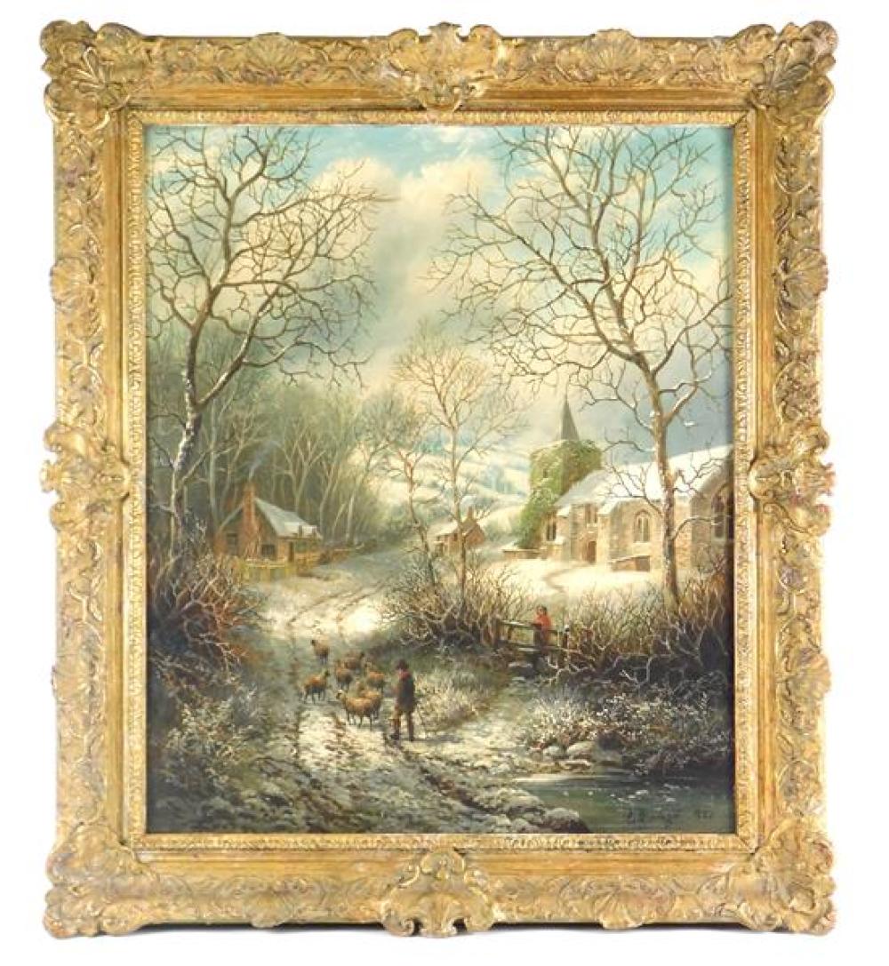 Appraisal: Albert Dunington British - untitled winter landscape with sheep oil