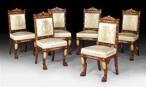 Appraisal: SET OF MAHOGANY CHAIRS AUX PATTES DE LION Empire attributed