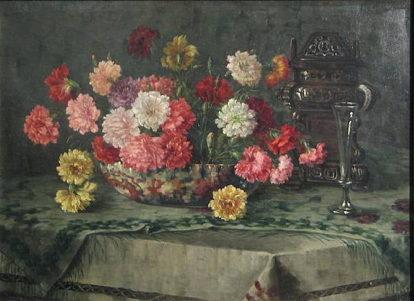 Appraisal: F Sablitzky born A still life with carnations in a