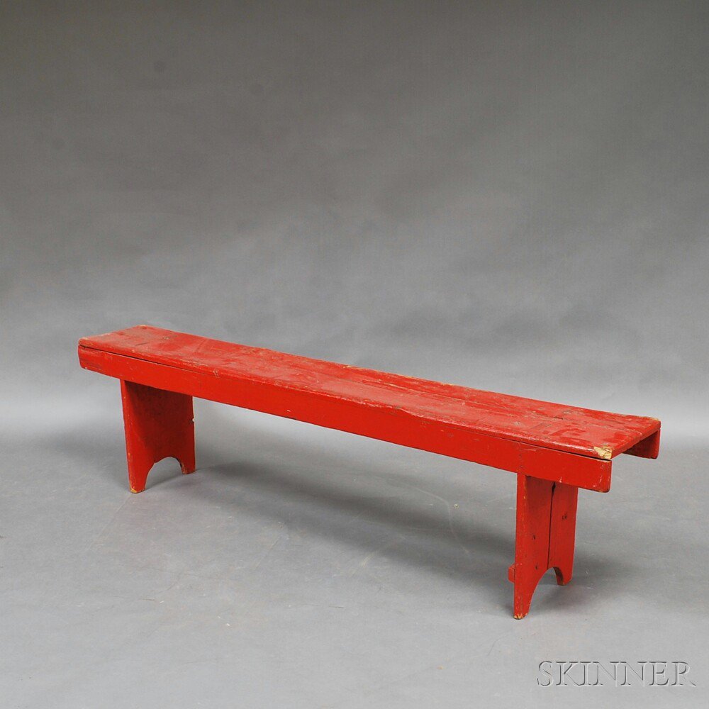 Appraisal: Red-painted Pine Bench th th century ht wd dp in