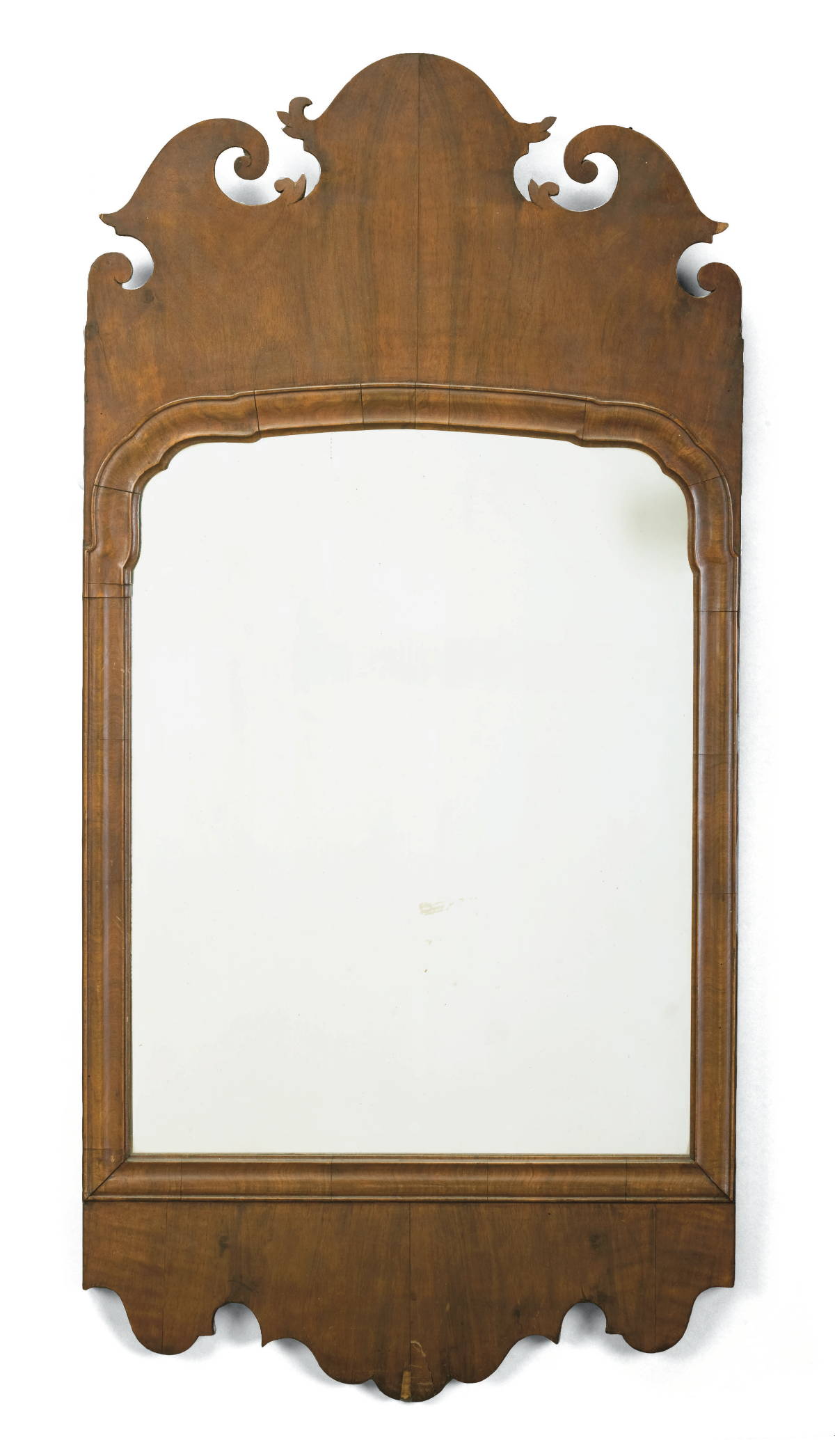 Appraisal: CHIPPENDALE MAHOGANY MIRROR WITH SHAPED CREST AND APRON x inches