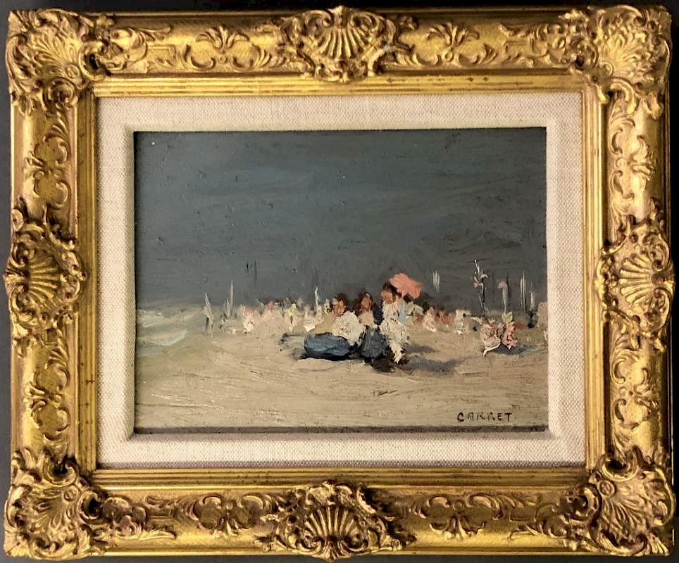 Appraisal: Jaime E Carret Oil on Board Beach Scene Jaime E