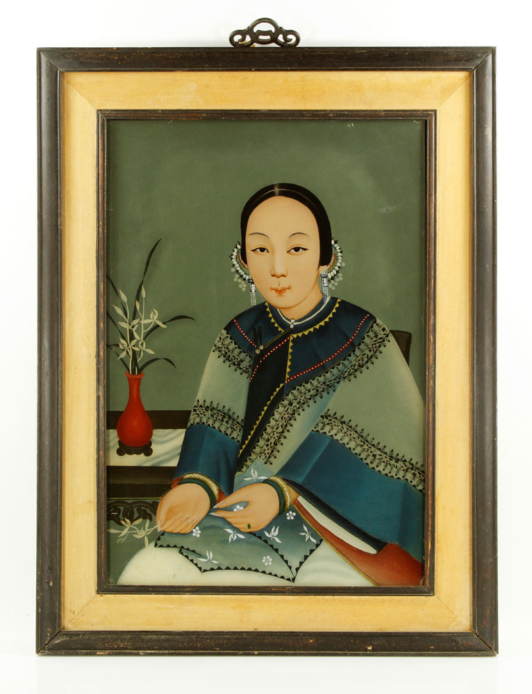 Appraisal: - Chinese Portrait Reverse Painting on Glass Chinese portrait reverse