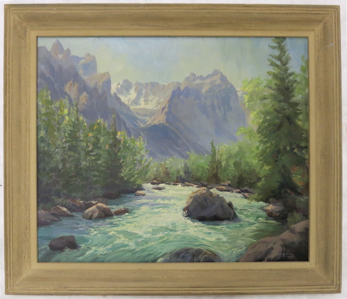 Appraisal: R LUIZ OIL ON CANVAS river landscape with mountains in