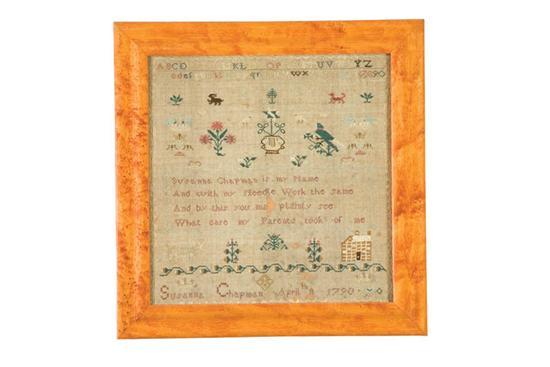 Appraisal: SAMPLER Susanna Chapman probably England silk on wool Motifs worked