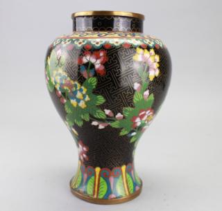 Appraisal: Chinese Cloisonne Vase Chinese Cloisonne Vase Black ground floral decoration