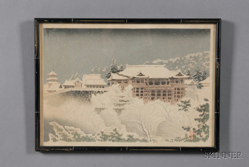 Appraisal: Tokoriki Tomikichiro Temple Grounds in Snow in Kyoto framed very