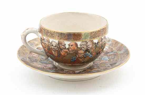 Appraisal: A Satsuma Cup and Saucer Yabu Meizan depicting immortals on