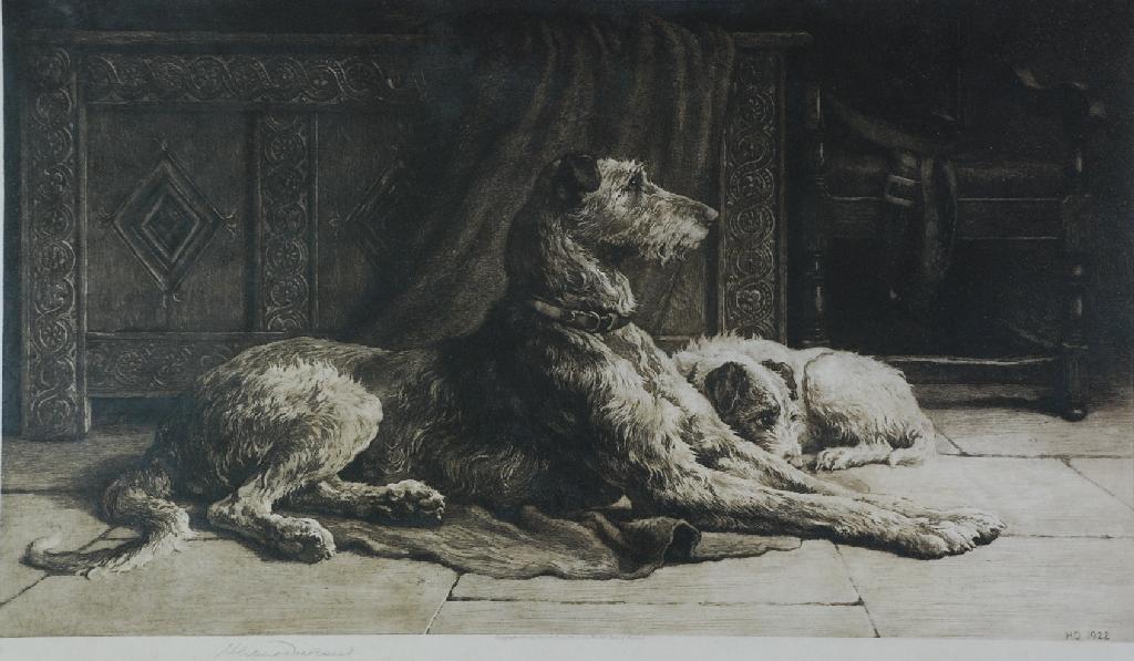 Appraisal: HERBERT DICKSEE ARTIST SIGNED ORIGINAL ETCHING Interior with recumbent hound