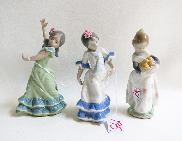 Appraisal: THREE LLADRO PORCELAIN FIGURINES Valencian Girl sculptor Fulgencio Garcia issued