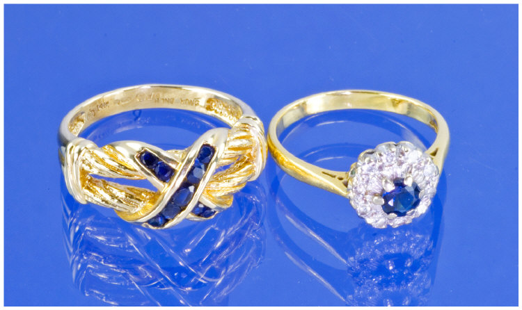 Appraisal: ct Gold Sapphire And Diamond Cluster Ring Central Sapphire Surrounded