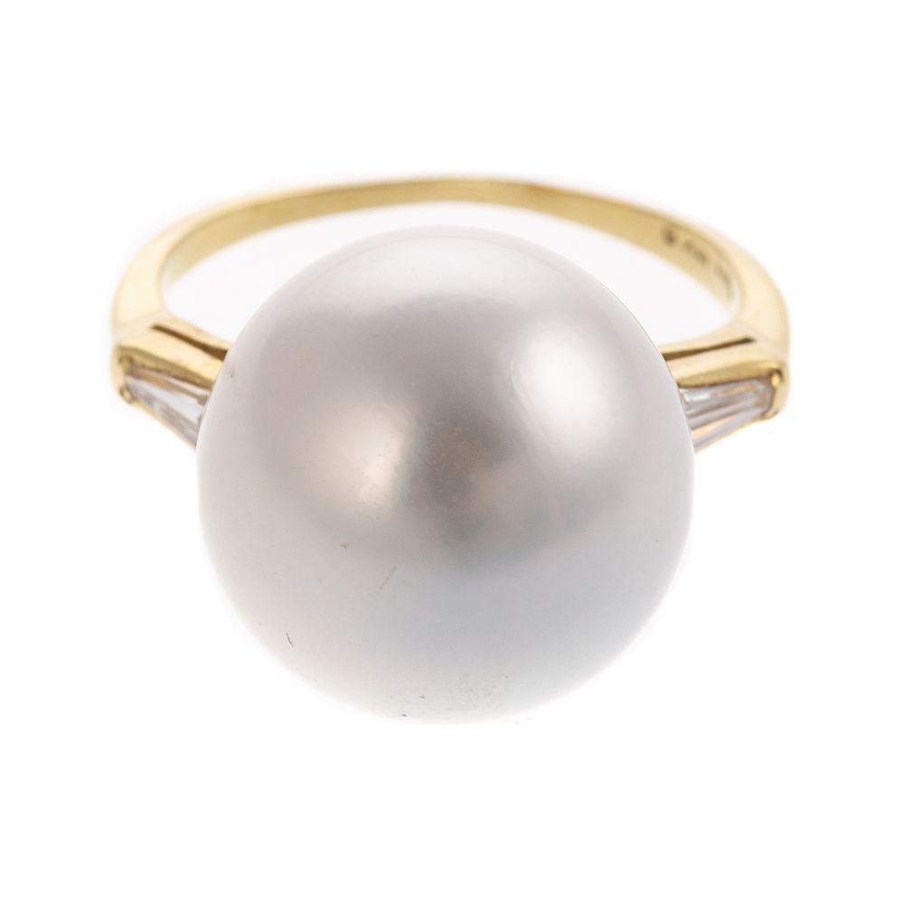 Appraisal: A Ladies South Sea Pearl Diamond Ring in K K