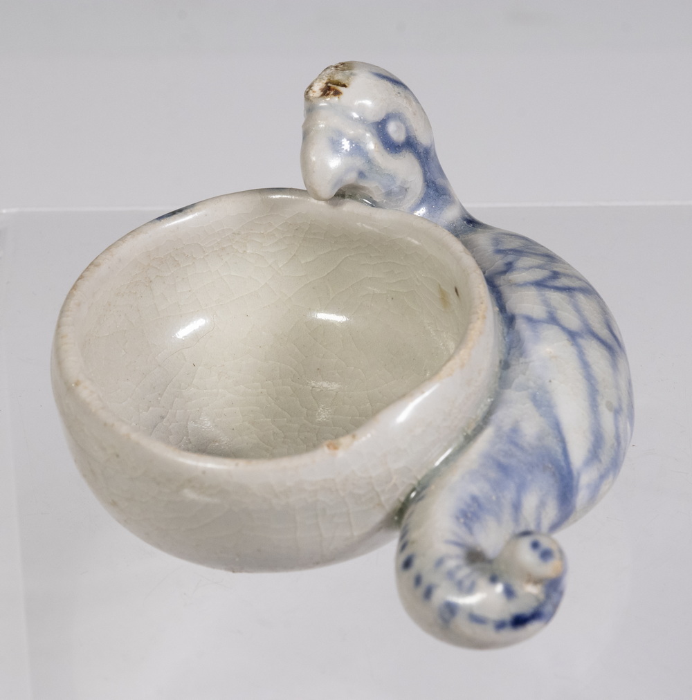 Appraisal: TH C VIETNAMESE BRUSH WASHER BOWL WITH PARAKEET Blue and