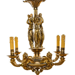 Appraisal: An Empire Style Gilt Bronze Figural Four-Light Chandelier First Half