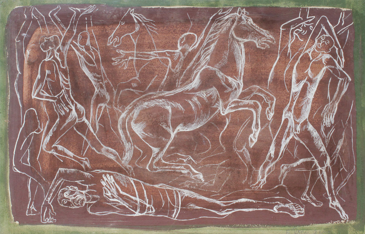 Appraisal: ROMANO Emanuel Glicenstein American - Horses Figures Mixed Media ''