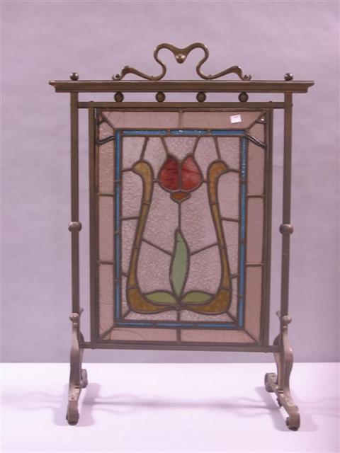 Appraisal: ARTS CRAFT STAINED GLASS FIRE SCREEN