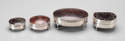 Appraisal: Four footed tortoise jewelry boxes all with silver mounts oval