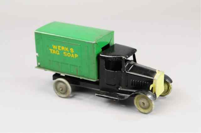 Appraisal: METALCRAFT WERK'S TAG SOAP VAN AND DUMP TRUCK Both pressed