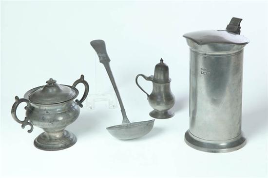 Appraisal: FOUR PIECES OF PEWTER England and France th century Includes