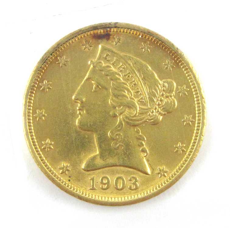 Appraisal: U S FIVE DOLLAR HALF EAGLE GOLD COIN Indian head