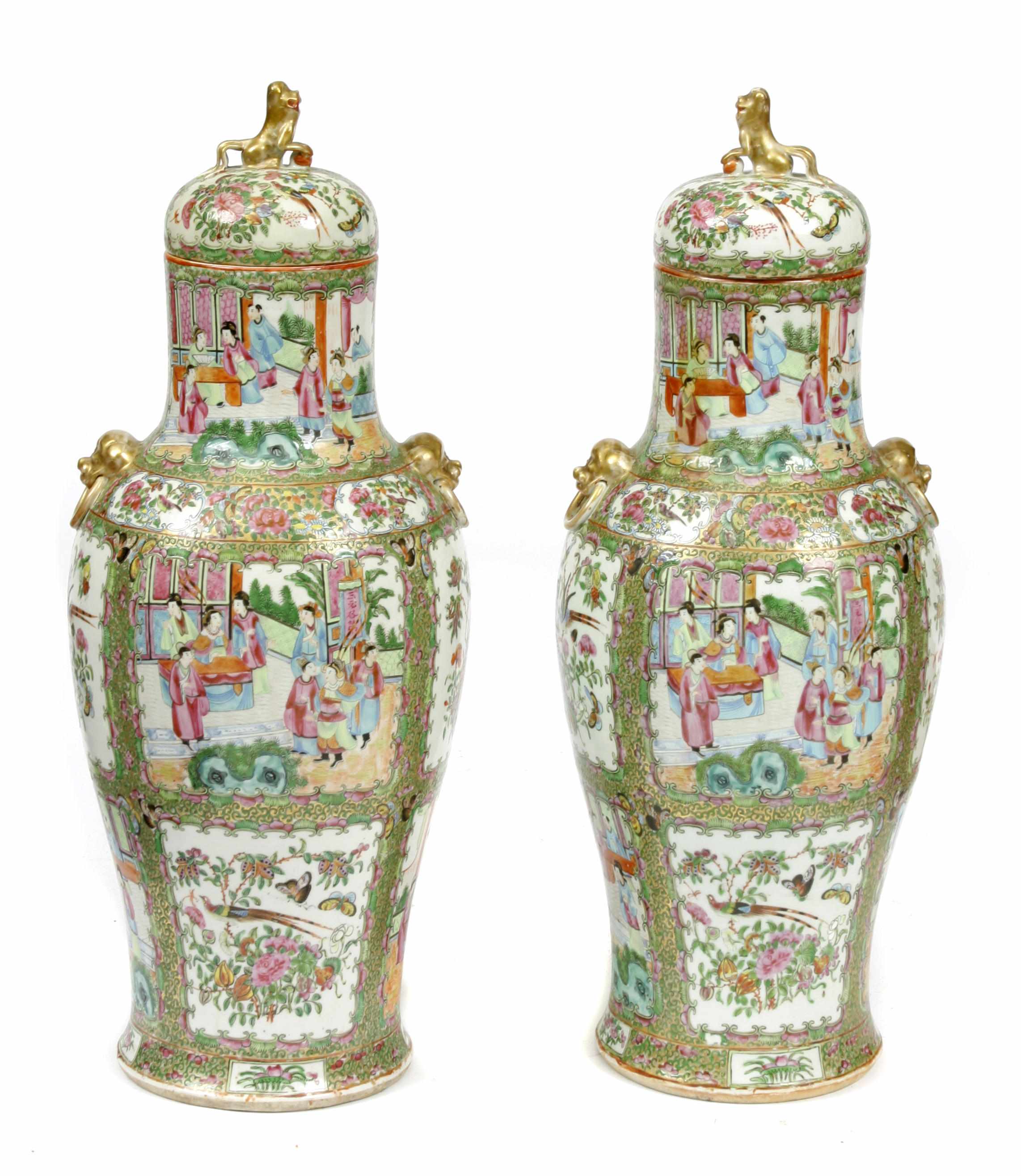 Appraisal: Two Chinese famille rose covered vases height in diameter in