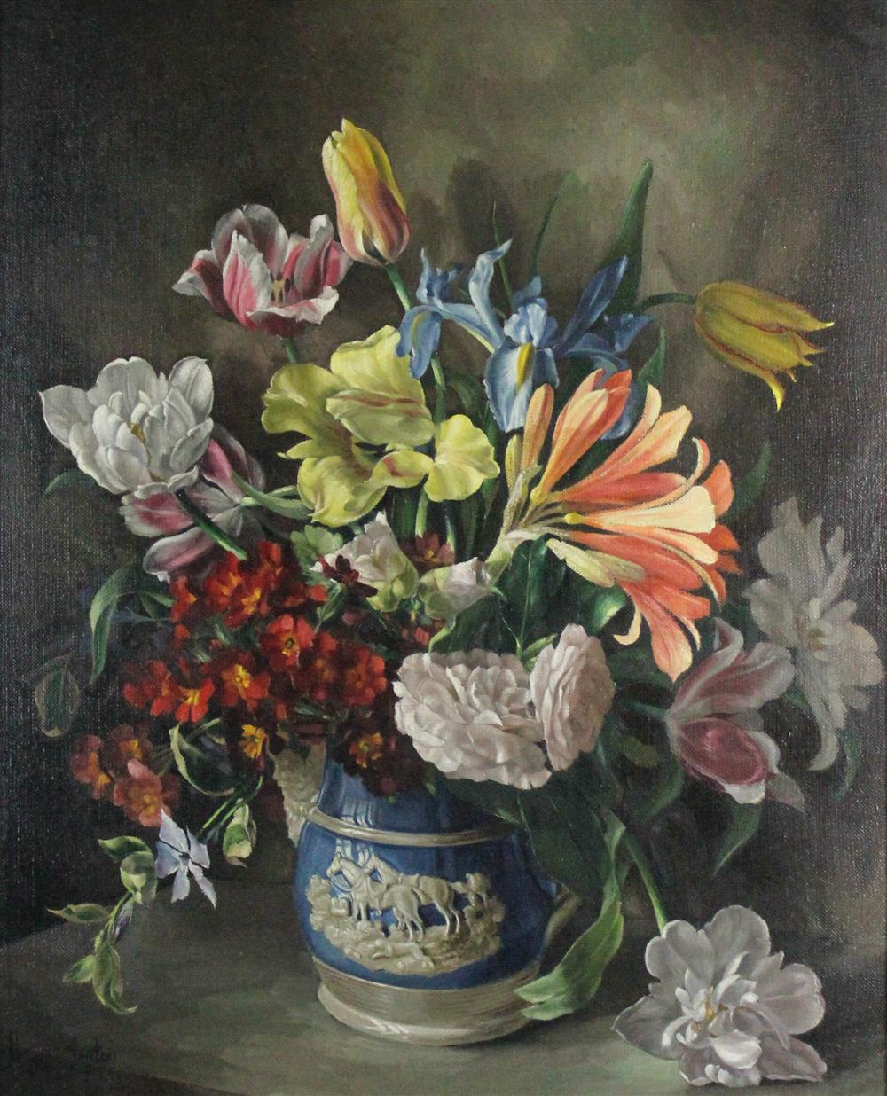 Appraisal: HAROLD CLAYTON BRITISH - SPRING FLOWERS IN AN ENGLISH GLAZED