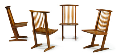 Appraisal: Four conoid walnut dining chairs george nakashima - Owner's name