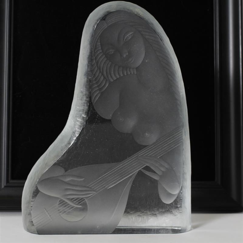 Appraisal: Vicke Lindstrand for Kosta Art Deco etched glass sculpture of