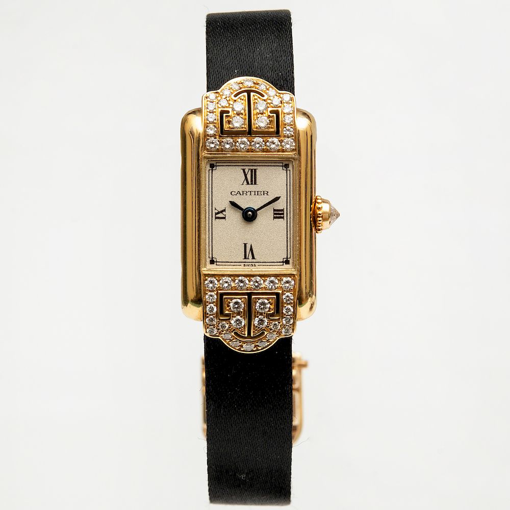 Appraisal: Cartier k Gold and Diamond Mini-Tank Wristwatch Signed 'Cartier' stamped