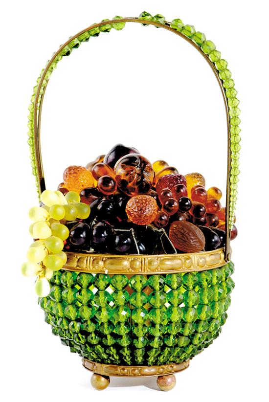 Appraisal: Unusual basket-of-fruit form table lamp early th century beadwork basket