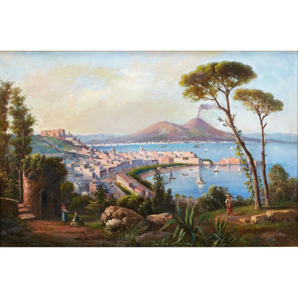 Appraisal: Consalvo Carelli - VIEW OF NAPOLI WITH MOUNT VESUVIUS PISCATORI