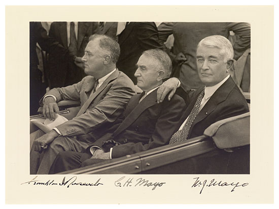 Appraisal: ROOSEVELT FRANKLIN D AND MAYO BROTHERS Photograph Signed by Roosevelt