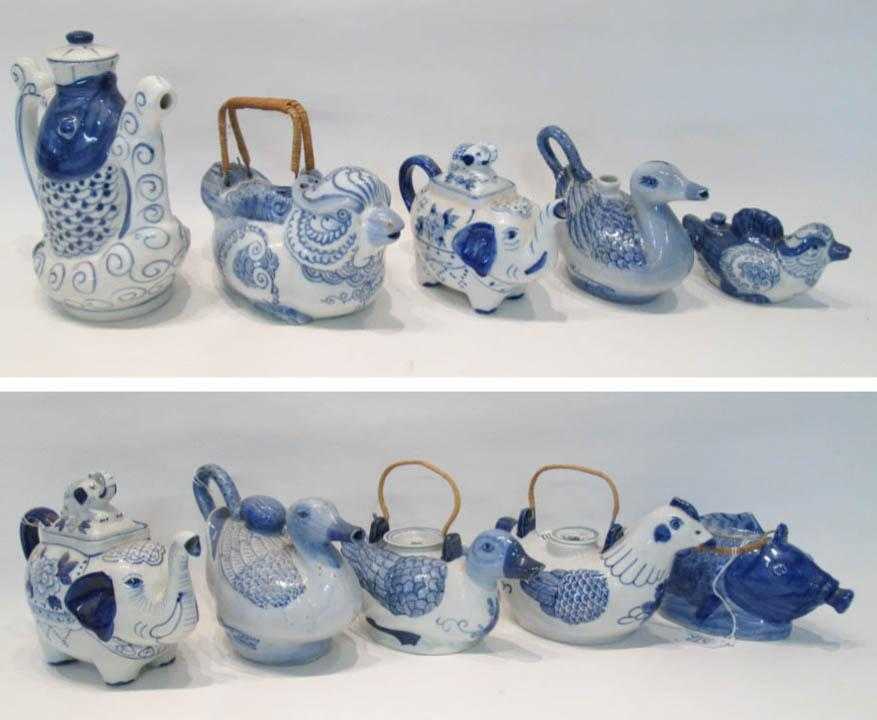 Appraisal: COLLECTION OF TEN BLUE AND WHITE CHINESE PORCELAIN TEAPOTS variety