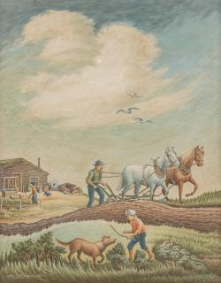 Appraisal: AARON PYLE - EGG TEMPERA ON ARTIST'S BOARD Titled 'Homesteaders'