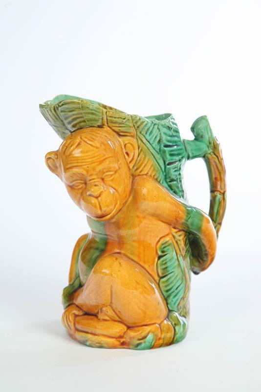 Appraisal: MAJOLICA PITCHER In the form of a yellow monkey with