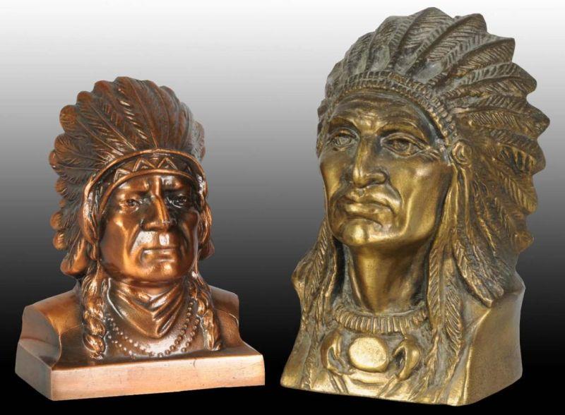 Appraisal: Lot of Cast Iron Indian Chief Head Still Banks Description