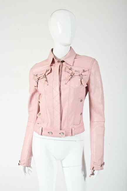 Appraisal: CHRISTIAN DIOR BOUTIQUE PINK LEATHER MOTORCYCLE JACKET With silver-tone hardware