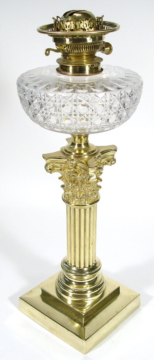 Appraisal: Good quality brass corinthian column oil lamp with cut glass