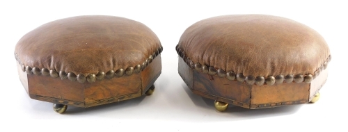 Appraisal: A pair of early thC walnut stools with leather studded