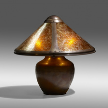 Appraisal: Dirk van Erp TABLE LAMP USA c hammered copper mica