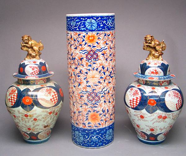 Appraisal: Three Japanese style porcelain containers Including a pair of covered