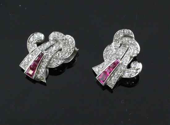 Appraisal: A pair of 's ct white gold diamond and ruby