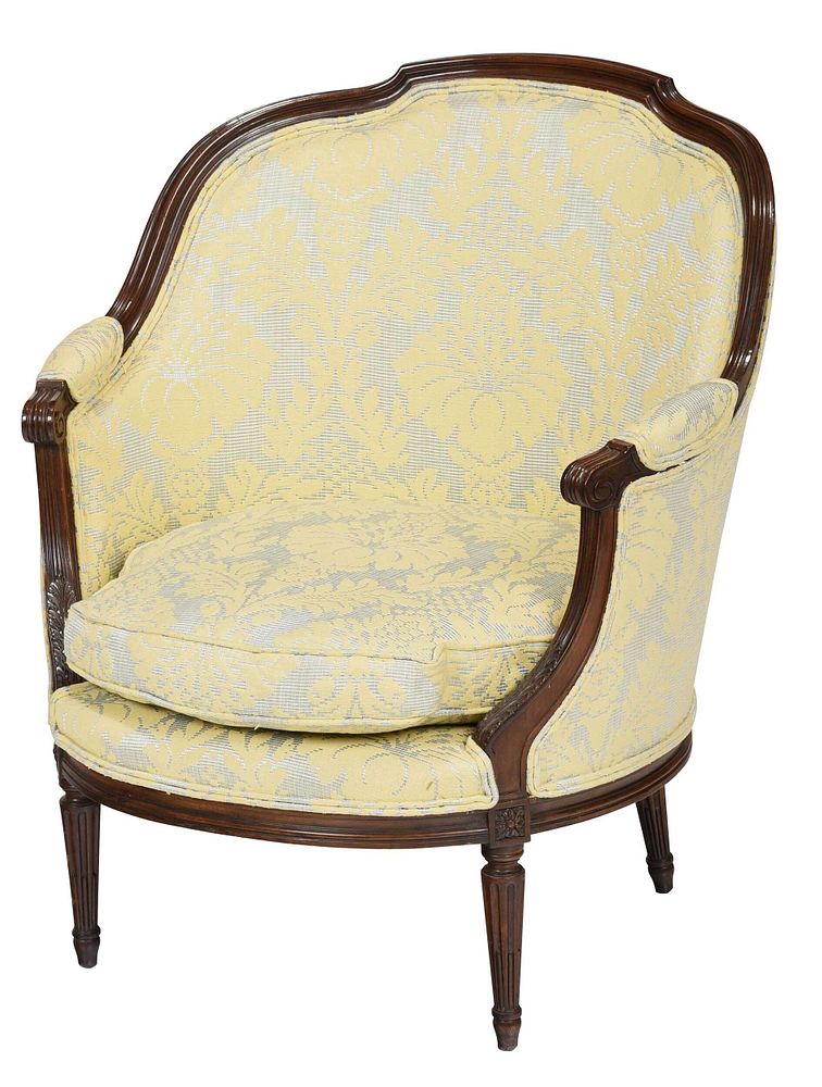 Appraisal: Louis XV Style Carved Walnut Upholstered Bergere th century leaf