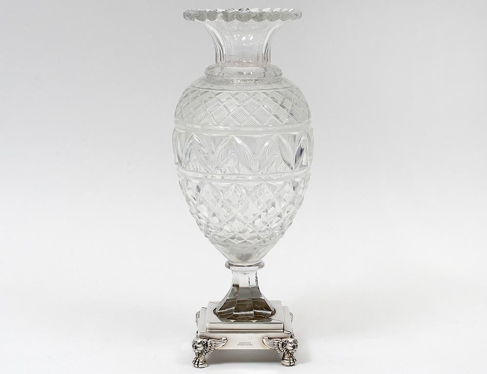 Appraisal: FINE SECOND EMPIRE SILVER MOUNTED CUT GLASS VASE French Circa