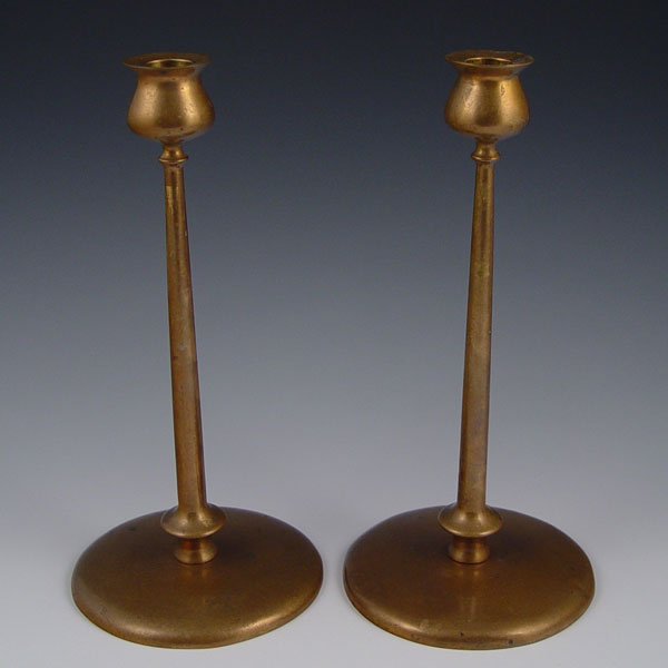 Appraisal: PAIR ARTS CRAFTS JARVIE STYLE CANDLESTICKS Market Forge of Everett