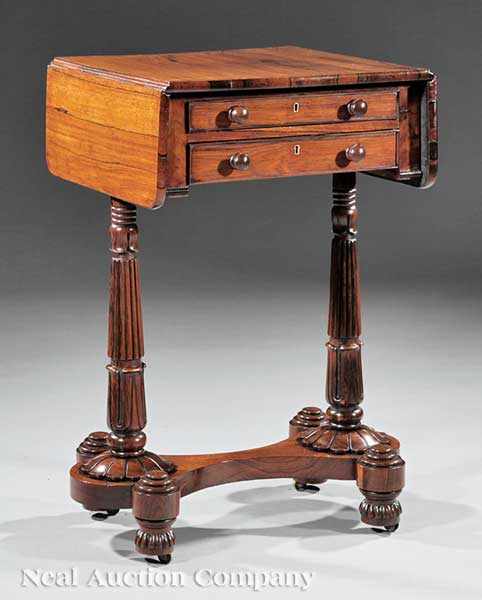 Appraisal: A Fine Regency Carved Rosewood Work Table c drop-leaf top